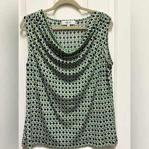Jones Studio Geometric Green and Black Sleeveless Blouse